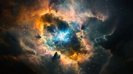 Wall Mural - a quantum nebula pulses with energy, its shifting hues creating an ever-changing cosmic display