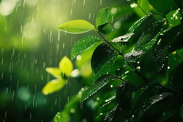  Raindrops clinging to spiderweb, each droplet acting as tiny lens refracting green foliage behind, intricate natural detail with vibrant background blur.