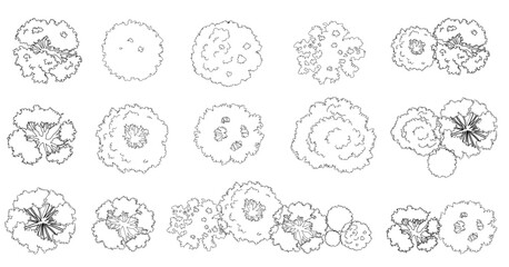 vector set of top view tree for outdoor plan or map and architecture drawing, elements for environme
