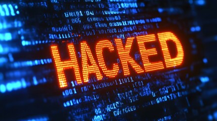Orange Hacked Text Over Binary Code Illustrates A Cybersecurity Breach