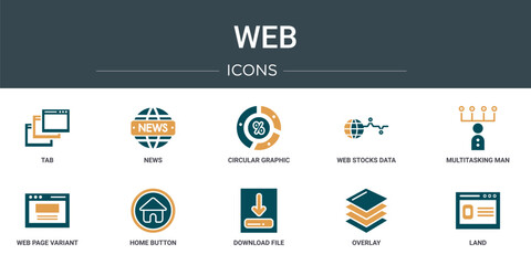 Wall Mural - set of 10 outline web web icons such as tab, news, circular graphic, web stocks data line graphic in