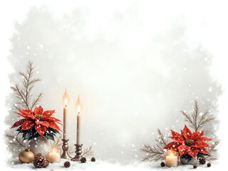 Wall Mural - Festive winter scene with candles and poinsettias