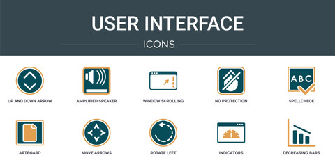 Wall Mural - set of 10 outline web user interface icons such as up and down arrow, amplified speaker, window scro