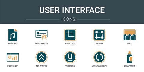 Wall Mural - set of 10 outline web user interface icons such as music file, web crawler, crop tool, metrize, hall