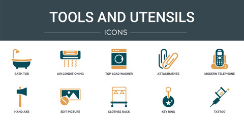 Wall Mural - set of 10 outline web tools and utensils icons such as bath tub, air conditioning, top load washer, 