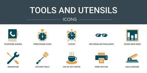 Wall Mural - set of 10 outline web tools and utensils icons such as telephone agenda, timer round clock, clocks, 