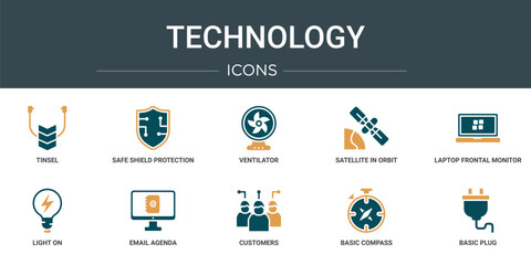 Wall Mural - set of 10 outline web technology icons such as tinsel, safe shield protection, ventilator, satellite