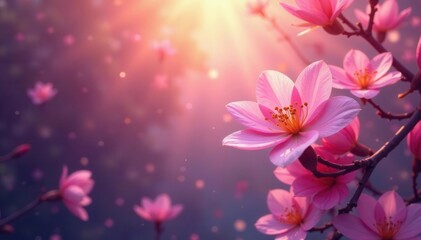 Wall Mural - Floating blossoms, luminous aura, vibrant hues, design, digital art, magical