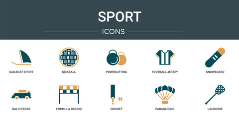 Wall Mural - set of 10 outline web sport icons such as sailboat sport, kickball, powerlifting, football jersey, s