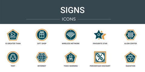 Wall Mural - set of 10 outline web signs icons such as is greater than, gift shop, wireless network, favourite st
