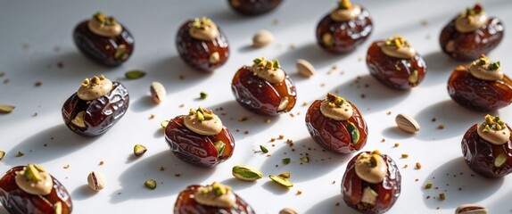 Gourmet stuffed dates with almond butter and pistachios - perfect for parties and desserts