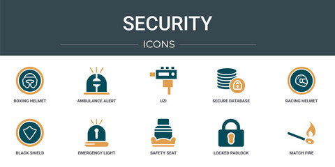 Wall Mural - set of 10 outline web security icons such as boxing helmet, ambulance alert, uzi, secure database, r