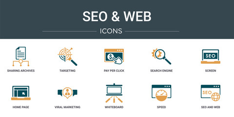 Wall Mural - set of 10 outline web seo & web icons such as sharing archives, targeting, pay per click, search eng
