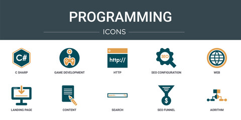 Wall Mural - set of 10 outline web programming icons such as c sharp, game development, http, seo configuration, 