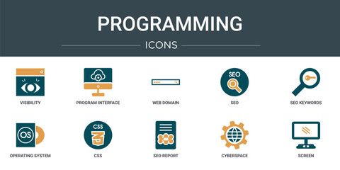 Wall Mural - set of 10 outline web programming icons such as visibility, program interface, web domain, seo, seo 