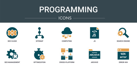 Wall Mural - set of 10 outline web programming icons such as seo cloud, sitemap, computing, js, search engine, se