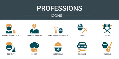Wall Mural - set of 10 outline web professions icons such as information security analyst, financial manager, win