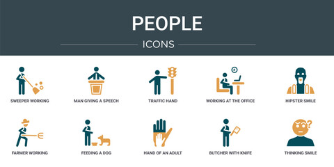 Wall Mural - set of 10 outline web people icons such as sweeper working, man giving a speech, traffic hand, worki
