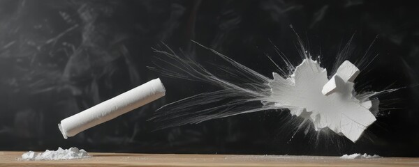 Wall Mural - white chalk on a blackboard with a broken eraser , blackboard, black