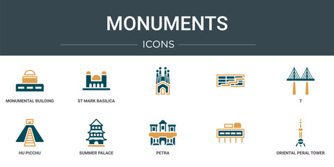 Wall Mural - set of 10 outline web monuments icons such as monumental building, st mark basilica, , t, hu picchu,