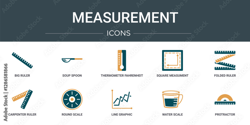 Simplify Measurement Icon set of 10 outline web measurement icons such as big ruler, soup spoon ...