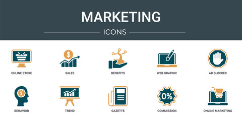 Wall Mural - set of 10 outline web marketing icons such as online store, sales, benefits, web graphic, ad blocker