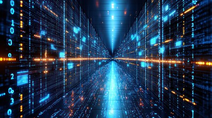 Abstract representation of a modern data center corridor system