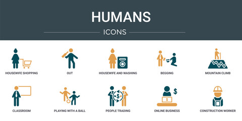 Wall Mural - set of 10 outline web humans icons such as housewife shopping, out, housewife and washing hine, begg