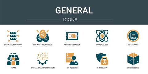 Wall Mural - set of 10 outline web general icons such as data aggregation, business incubator, ar presentation, c