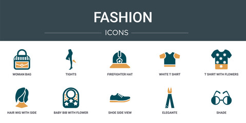 Wall Mural - set of 10 outline web fashion icons such as woman bag, tights, firefighter hat, white t shirt, t shi