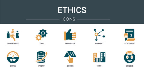 Wall Mural - set of 10 outline web ethics icons such as competitive, ting, thumbs up, connect, statement, gauge, 