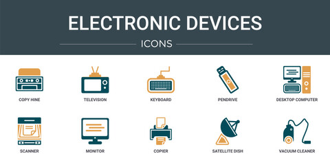 Wall Mural - set of 10 outline web electronic devices icons such as copy hine, television, keyboard, pendrive, de
