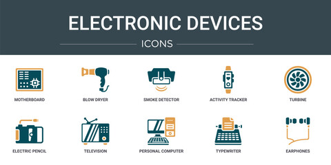 Wall Mural - set of 10 outline web electronic devices icons such as motherboard, blow dryer, smoke detector, acti