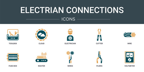 Wall Mural - set of 10 outline web electrian connections icons such as toolbox, cloud, electrician, cutter, wire,