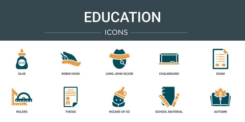 Wall Mural - set of 10 outline web education icons such as glue, robin hood, long john silver, chalkboard, exam, 