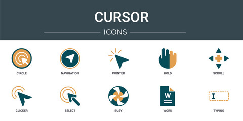 Wall Mural - set of 10 outline web cursor icons such as circle, navigation, pointer, hold, scroll, clicker, selec
