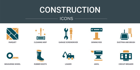 Wall Mural - set of 10 outline web construction icons such as parquet, cleaning mop, garage screwdriver, boning r