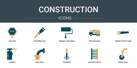 Wall Mural - set of 10 outline web construction icons such as pallete, steamroller, wrench and gear, two shovels,