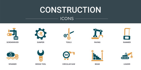 Wall Mural - set of 10 outline web construction icons such as screwdriver, dumper, tools, paving, rammer, spanner
