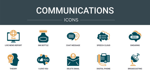 Wall Mural - set of 10 outline web communications icons such as live news report, ink bottle, chat message, speec