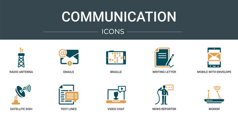 Wall Mural - set of 10 outline web communication icons such as radio antenna, emails, braille, writing letter, mo