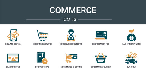 Wall Mural - set of 10 outline web commerce icons such as dollars digital commerce, shopping cart with grills, ho