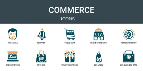 Wall Mural - set of 10 outline web commerce icons such as rich smile, shopper, tools cart, front store with awnin