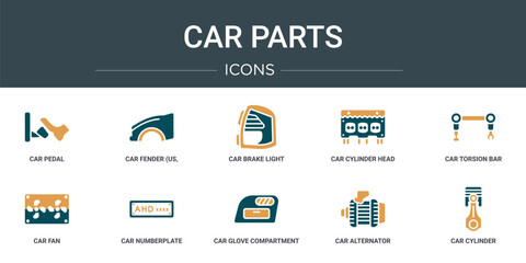Wall Mural - set of 10 outline web car parts icons such as car pedal, car fender (us, canadian), brake light, cyl