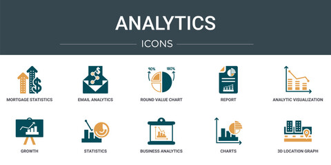 Wall Mural - set of 10 outline web analytics icons such as mortgage statistics, email analytics, round value char