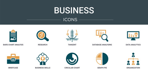 Wall Mural - set of 10 outline web business icons such as bars chart analysis, research, tangent, database analys