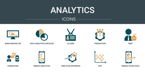 Wall Mural - set of 10 outline web analytics icons such as bars graphic on screen, data analytics circular, id ca