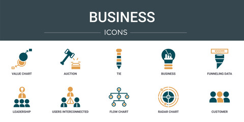 Wall Mural - set of 10 outline web business icons such as value chart, auction, tie, business, funneling data, le