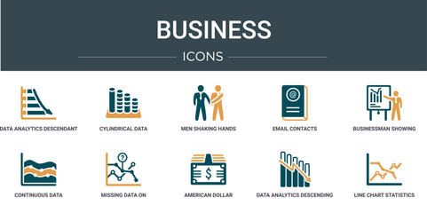 Wall Mural - set of 10 outline web business icons such as data analytics descendant graphic, cylindrical data gra