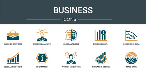 Wall Mural - set of 10 outline web business icons such as bussines briefcase, businessman with an idea, globe ana